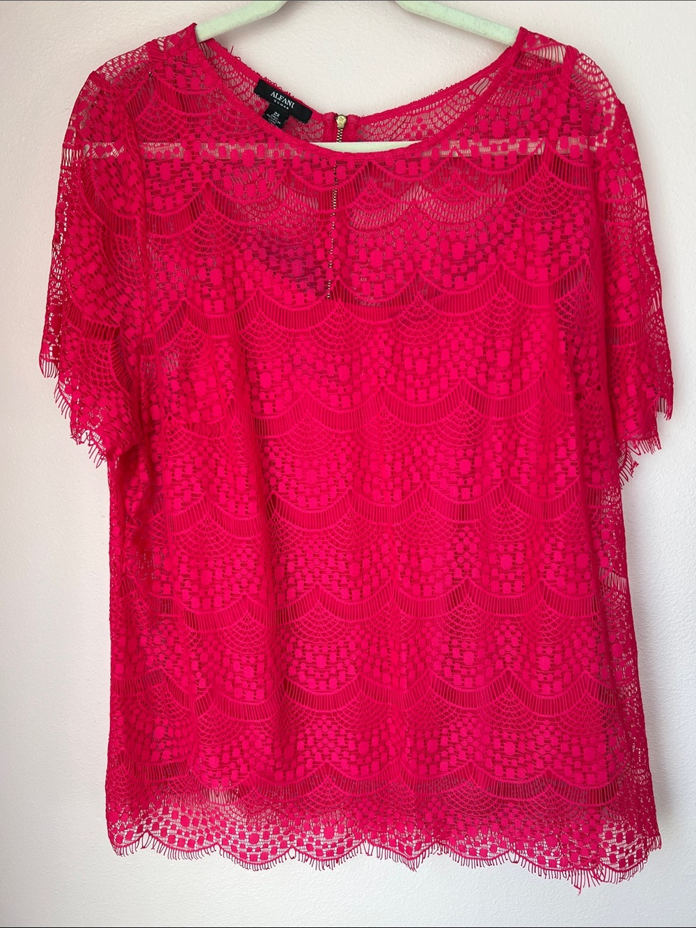 Alfani Bright Hot Pink Lace Overlay Blouse